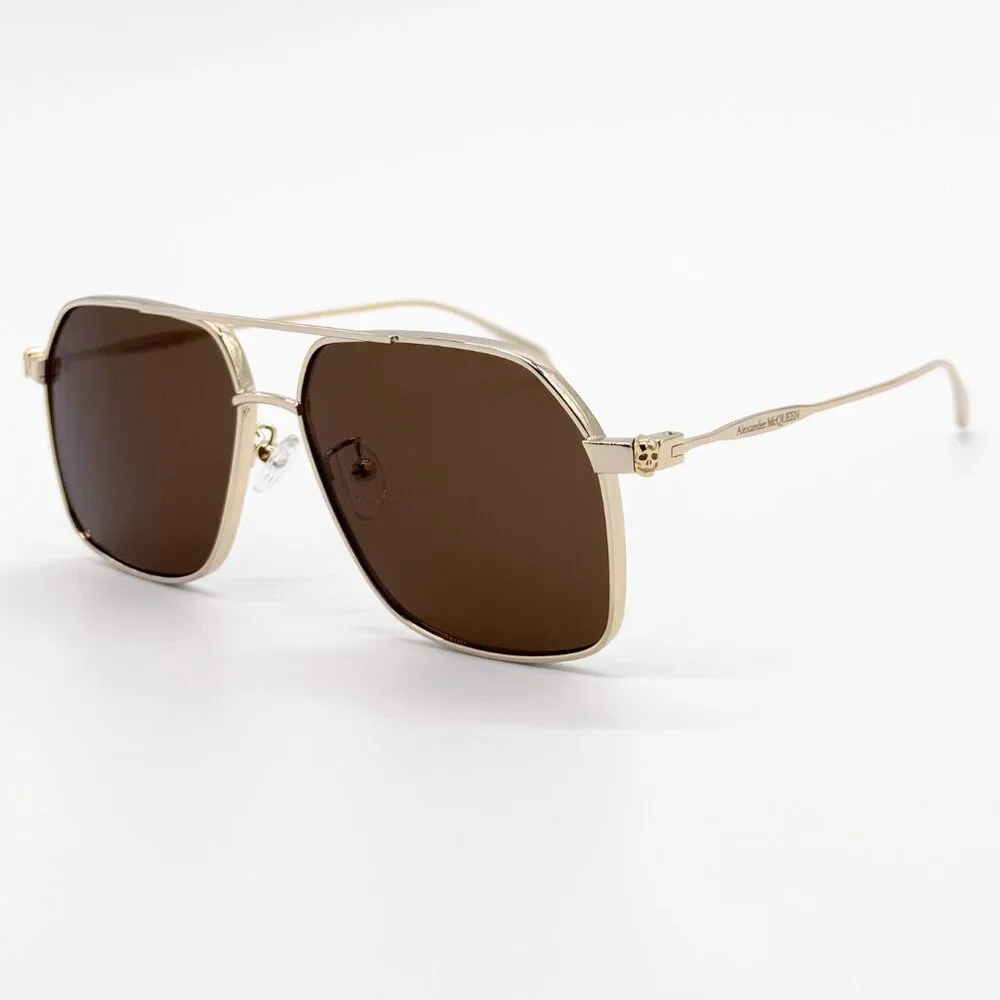 NEW ALEXANDER MCQUEEN AM0372S 002 PILOT GOLD SUNGLASSES ALEXANDER MCQUEEN